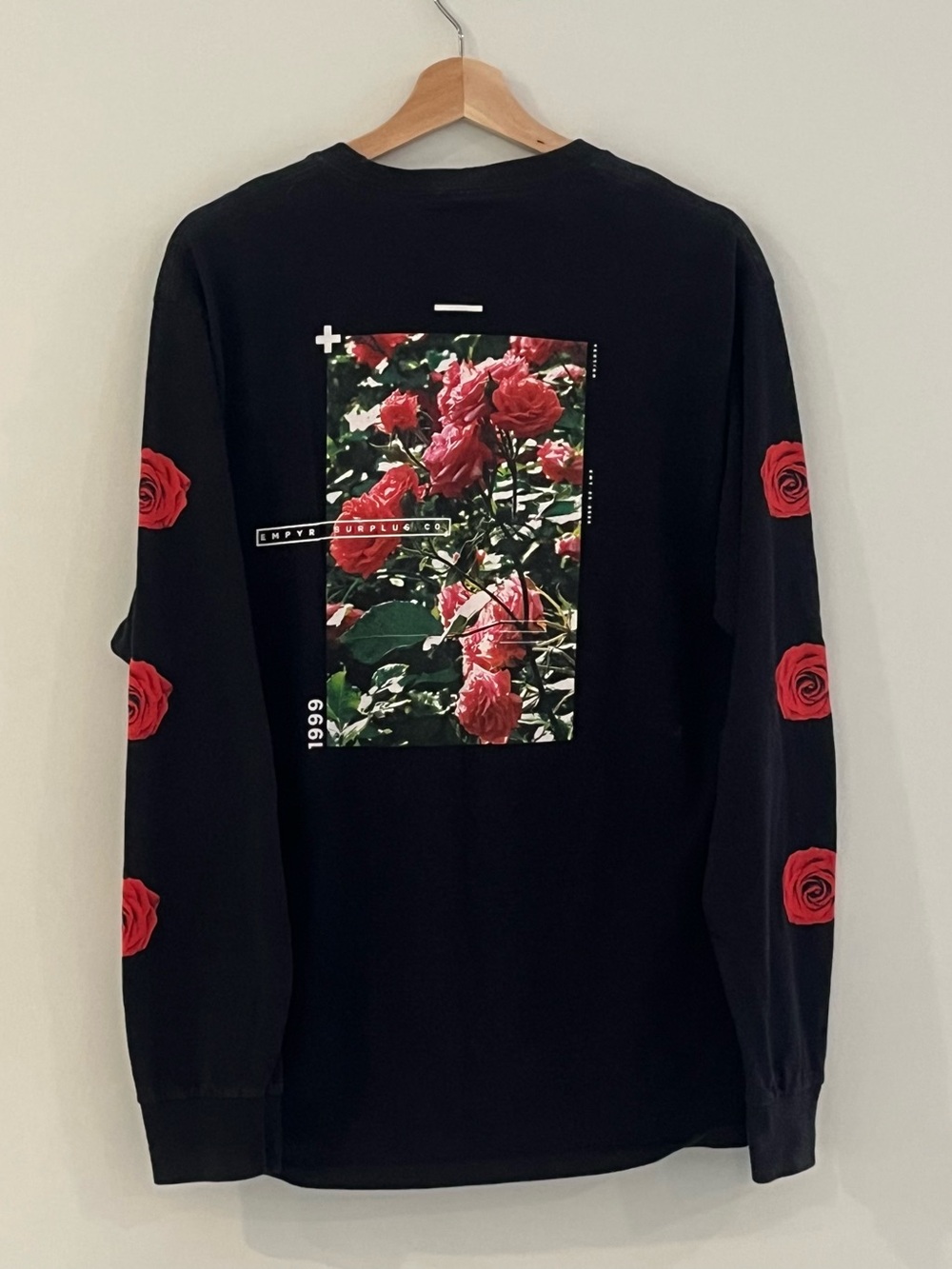Empyre Black Long Sleeve Shirt with Red Rose Sleeve Prints